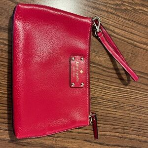 Kate Spade Red Wristlet Clutch Pebbled Leather